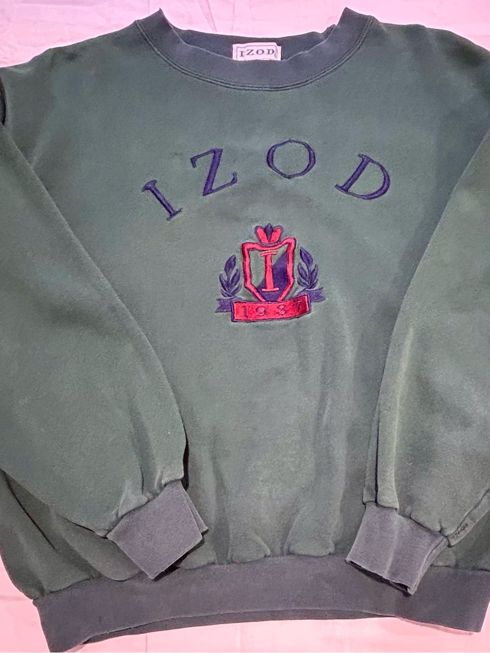 Vintage Izod Dark Green Crewneck Sweatshirt with Embroidered Crest
